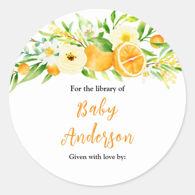 Oranges Citrus Baby Shower Bookplate (Front)