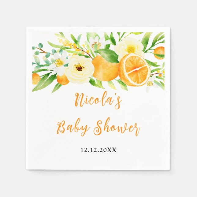 Oranges Citrus Baby Shower Napkins (Front)