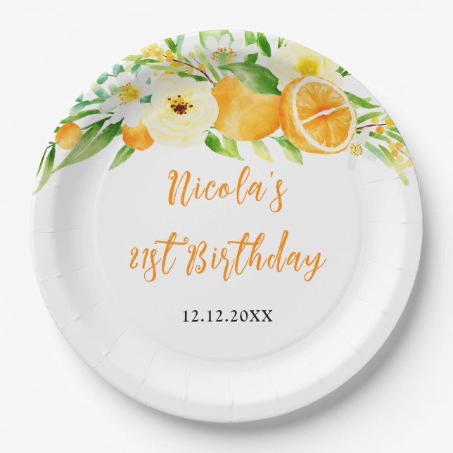 Oranges Citrus Baby Shower Paper Plates (Front)