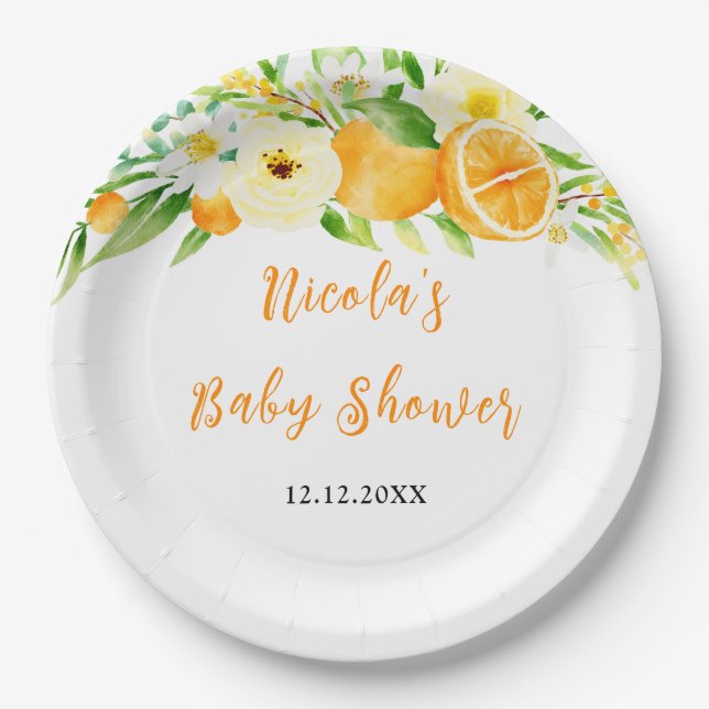 Oranges Citrus Baby Shower Paper Plates (Front)