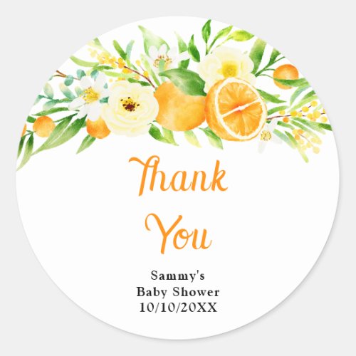 Oranges Citrus Baby Shower Thank You Classic Round Sticker