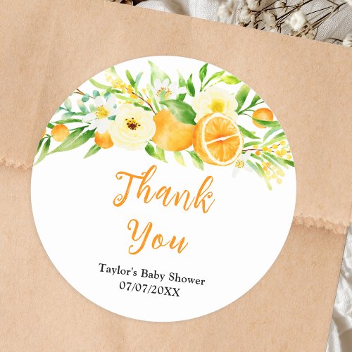 Oranges Citrus Baby Shower Thank You Classic Round Sticker