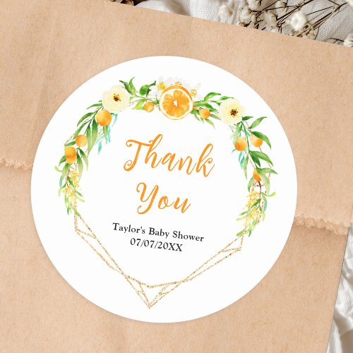 Oranges Citrus Baby Shower Thank You Classic Round Sticker