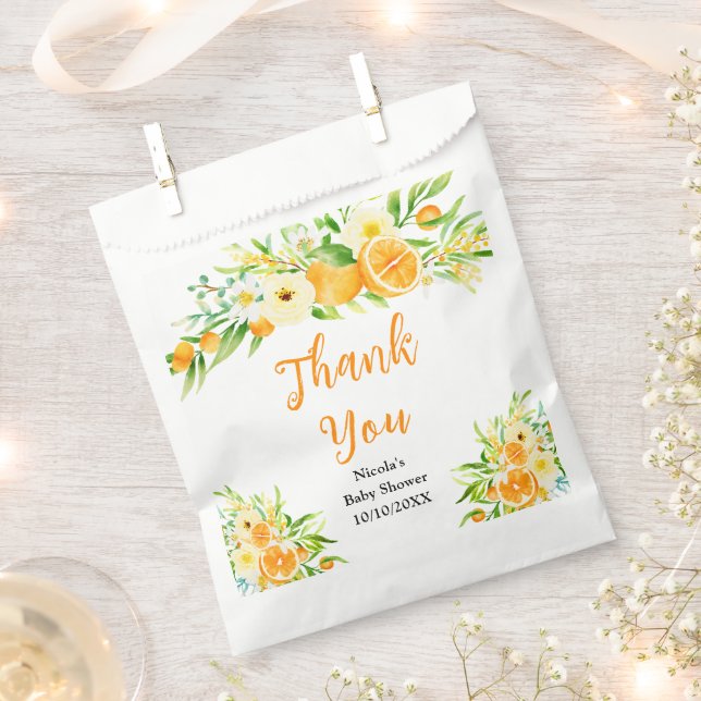 Oranges Citrus Baby Shower Thank You Favor Bag (Clipped)