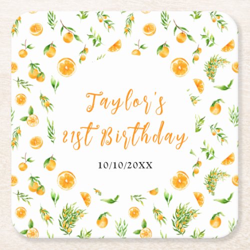 Oranges Citrus Birthday Party Square Paper Coaster