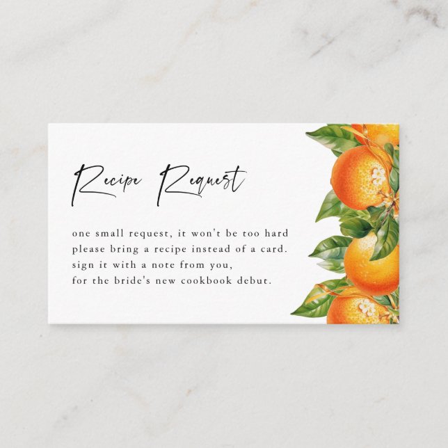 Oranges Citrus Bridal Shower Recipe Request Enclosure Card (Front)