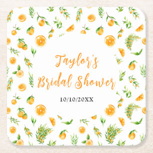Oranges Citrus Bridal Shower Square Paper Coaster