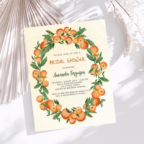 Oranges citrus budget bridal shower invitation