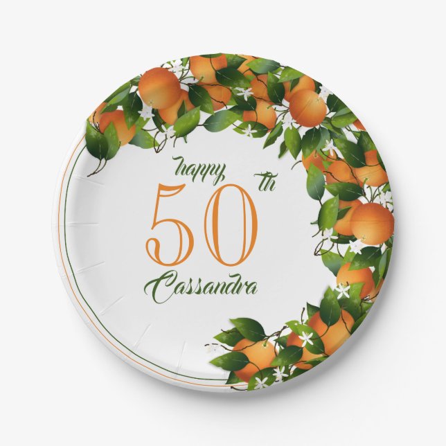 Oranges Citrus Fruit | Birthday Paper Plates (Front)