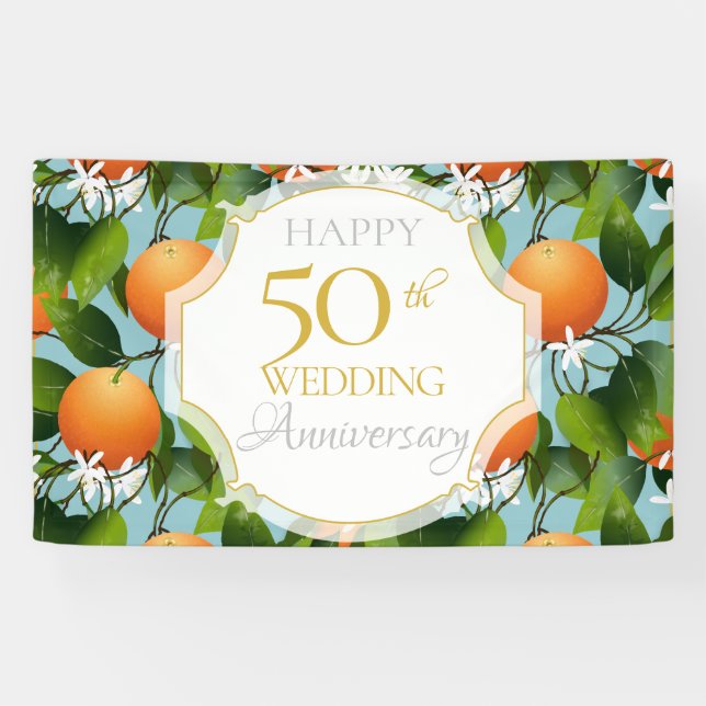 Oranges Citrus Fruit Floral Anniversary Party Banner (Horizontal)