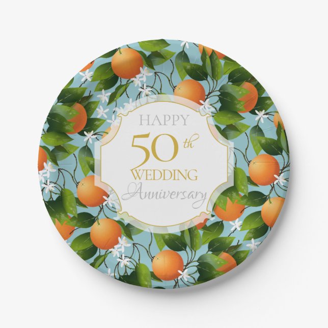 Oranges Citrus Fruit Floral Party Paper Plates (Front)