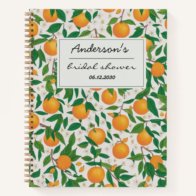 Oranges Citrus Fruit Floral Pattern Bridal Shower  Notebook (Front)