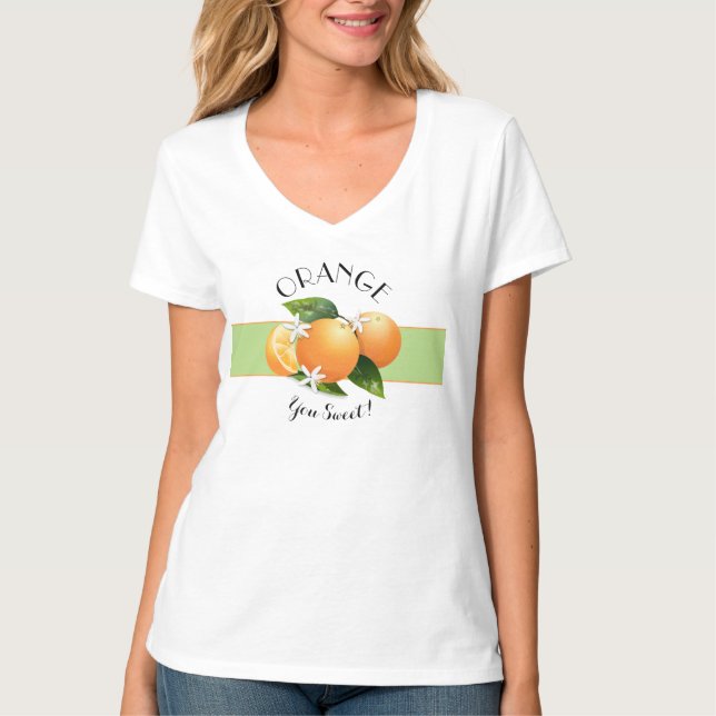 Oranges Citrus Fruit Flowers T-Shirt (Front)