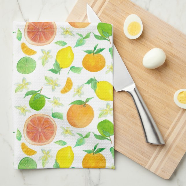 Oranges Citrus Fruit Grapefruit Lemons Watercolor Kitchen Towel (Quarter Fold)