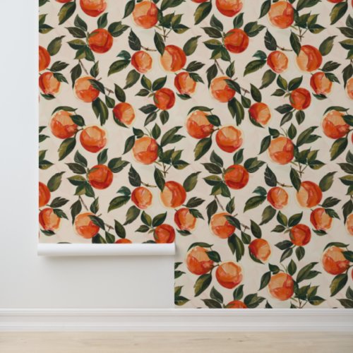 Oranges Citrus Fruits Modern Painted Botanical Wallpaper