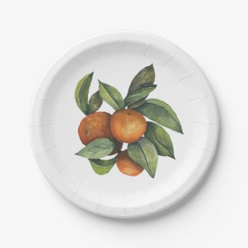 Oranges Citrus Greenery Paper Plates by SugSpc_Invitations at Zazzle
