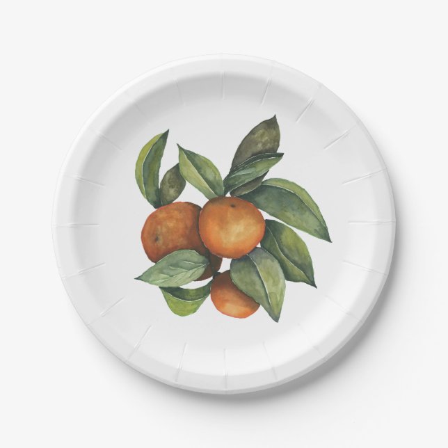 Oranges Citrus Greenery Paper Plates (Front)