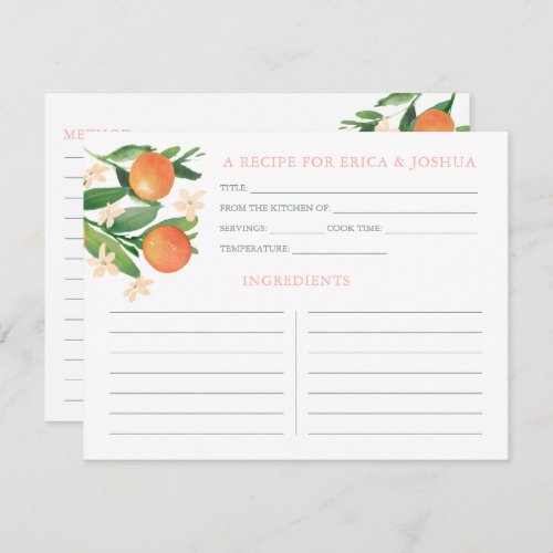 Oranges Citrus Matching Bridal Shower Recipe Cards