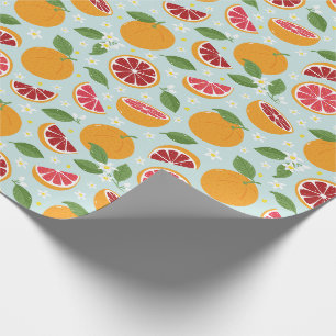 Oranges Citrus pattern light blue Wrapping Paper