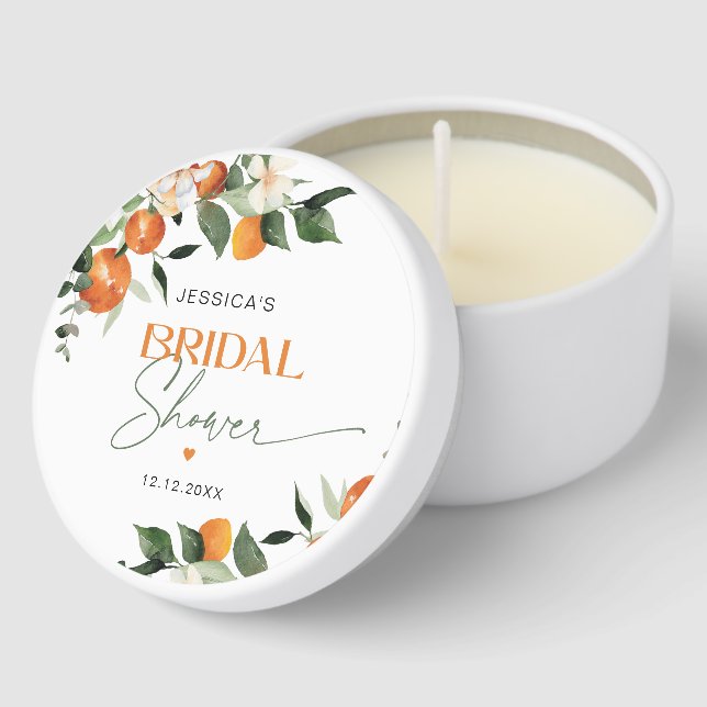 Oranges citrus theme bridal shower mini candle favors (Corner)
