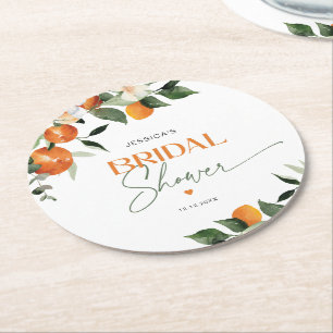 Oranges citrus theme bridal shower round paper coaster