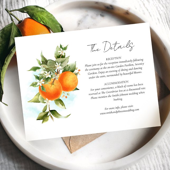 Oranges Citrus Watercolor Wedding Details Card (Creator Uploaded)