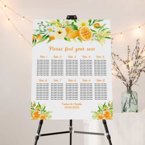 Oranges Citrus Wedding 10 Tables Seating Chart Foam Board