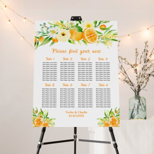 Oranges Citrus Wedding 8 Tables Seating Chart Foam Board
