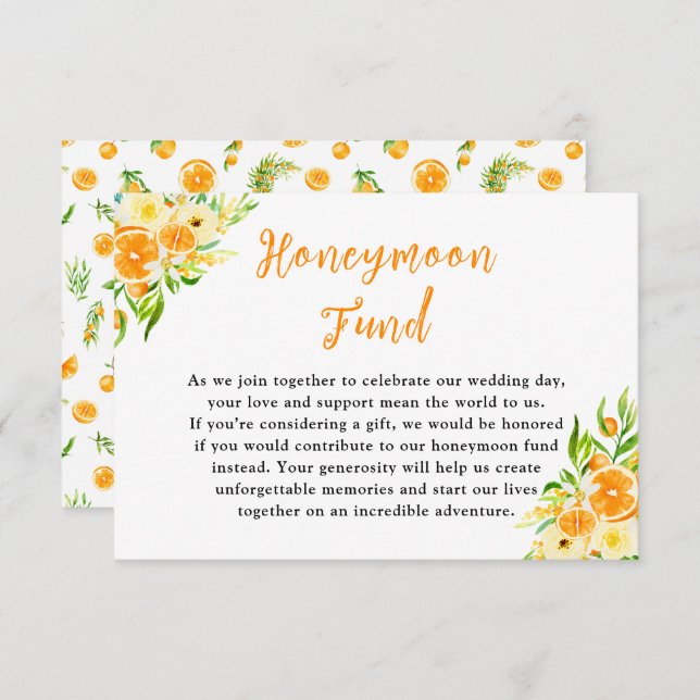 Oranges Citrus Wedding Honeymoon Fund Enclosure Card (Front/Back)