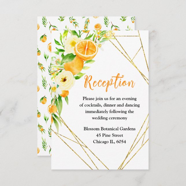 Oranges Citrus Wedding Reception Enclosure Card (Front/Back)