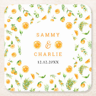 Oranges Citrus Wedding Square Paper Coaster