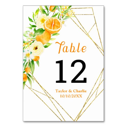 Oranges Citrus Wedding Table Number