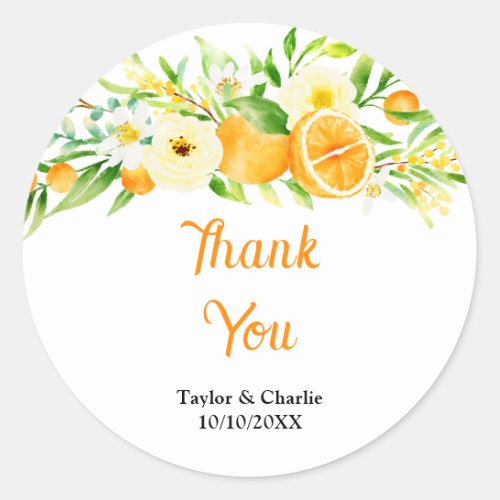 Oranges Citrus Wedding Thank You Classic Round Sticker