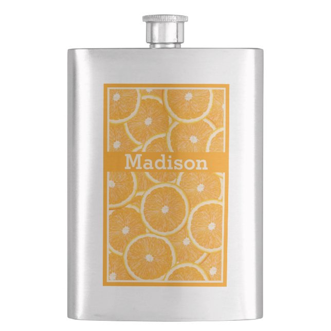 Oranges custom monogram flask (Front)