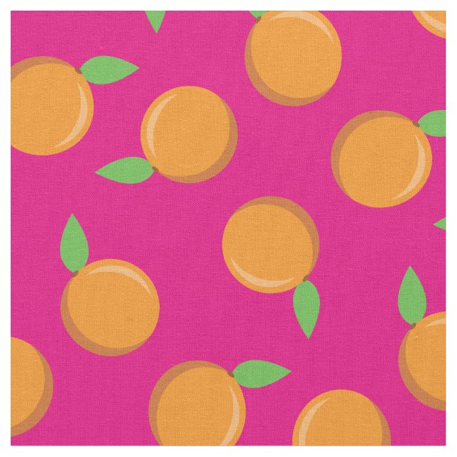 Oranges Cute Fruit Kitchen Pink Fabric (Close Up)