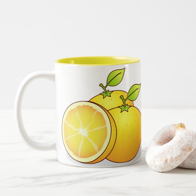 Oranges cute fruit Two-Tone coffee mug (With Donut)