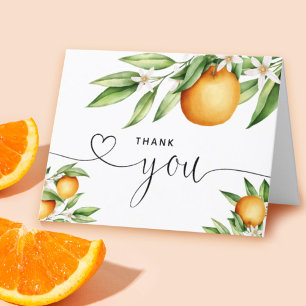 Oranges Floral Branch Hand Lettered Letterpress Thank You Card