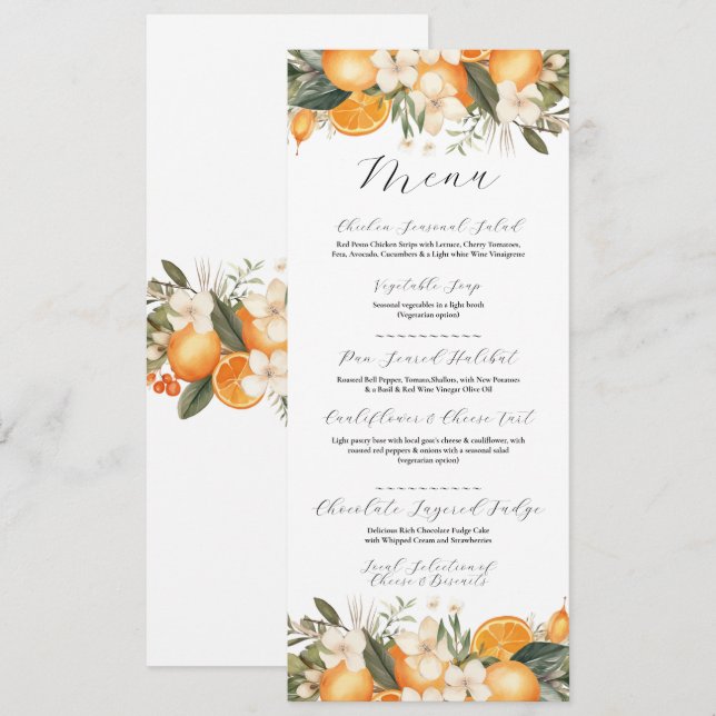 Oranges Floral Citrus Flowers Menu Wedding (Front/Back)