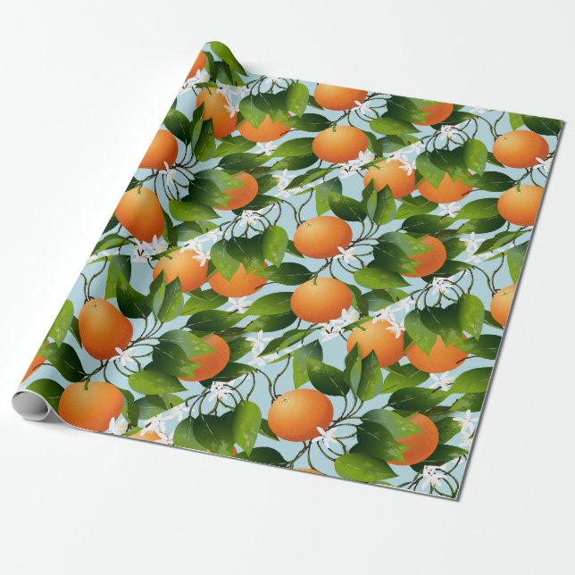 Oranges Floral Fruit Garden Wrapping Paper (Unrolled)