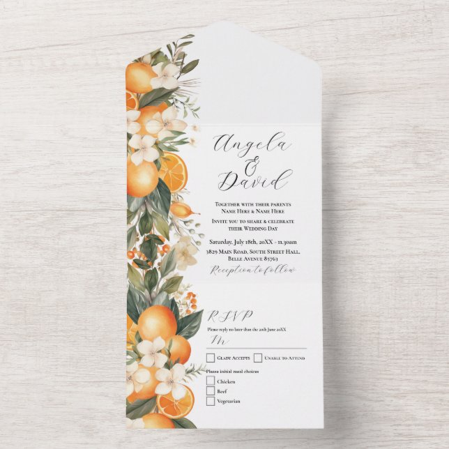 Oranges Florals Fruit Wedding Invite & RSVP (Inside)