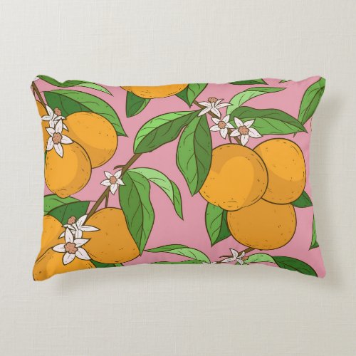 Oranges Flowers Pink Seamless Pattern Accent Pillow