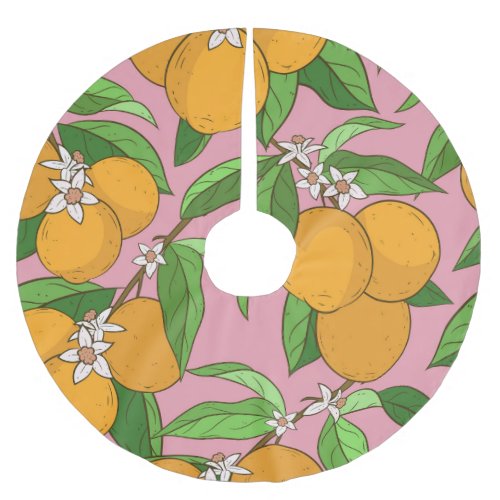 Oranges Flowers Pink Seamless Pattern Brushed Polyester Tree Skirt