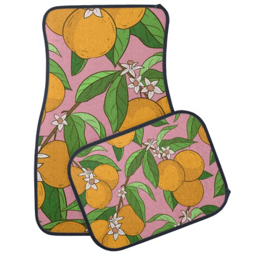 Oranges Flowers Pink Seamless Pattern Car Floor Mat
