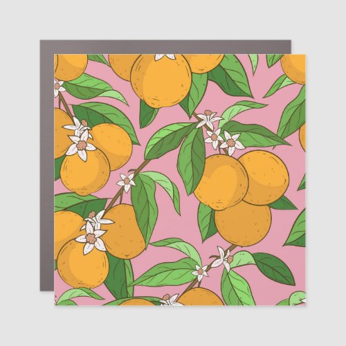 Oranges Flowers Pink Seamless Pattern Car Magnet