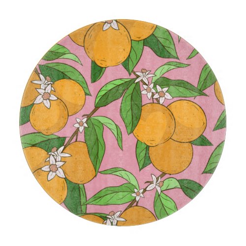 Oranges Flowers Pink Seamless Pattern Cutting Board