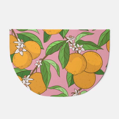 Oranges Flowers Pink Seamless Pattern Doormat