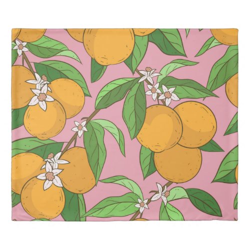 Oranges Flowers Pink Seamless Pattern Duvet Cover