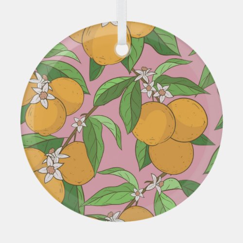 Oranges Flowers Pink Seamless Pattern Glass Ornament