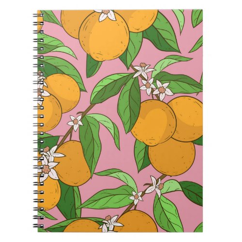 Oranges Flowers Pink Seamless Pattern Notebook