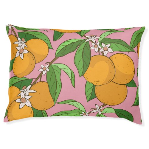 Oranges Flowers Pink Seamless Pattern Pet Bed